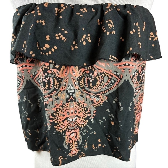Free People Cropped Boho Flounce Ruffle Strapless Tube Top XS Black Coral Grey - Picture 6 of 14